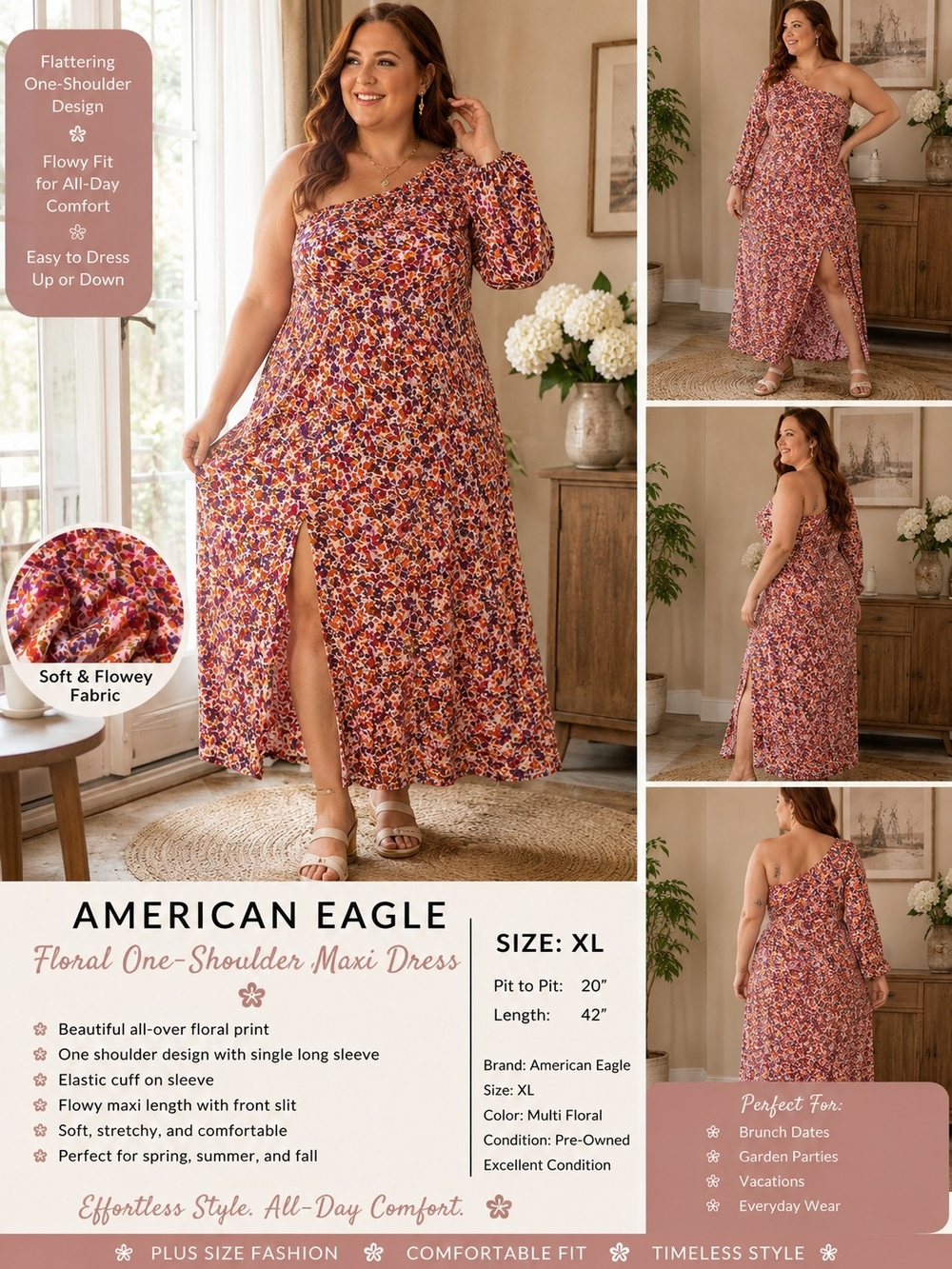 Y89 American Eagle floral one-shoulder maxi dress